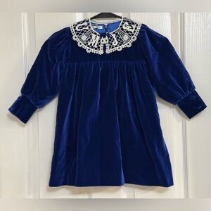 Jesurum Italy “Dafne” Velvet Dress Blue Size 4 Years Made in Italy – €348 Retail